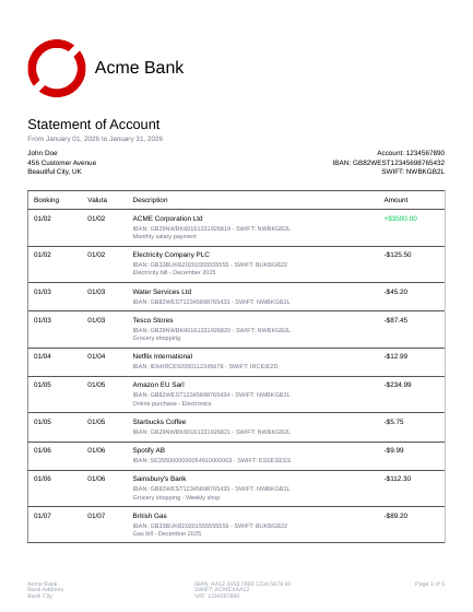 Bank statement — first page preview
