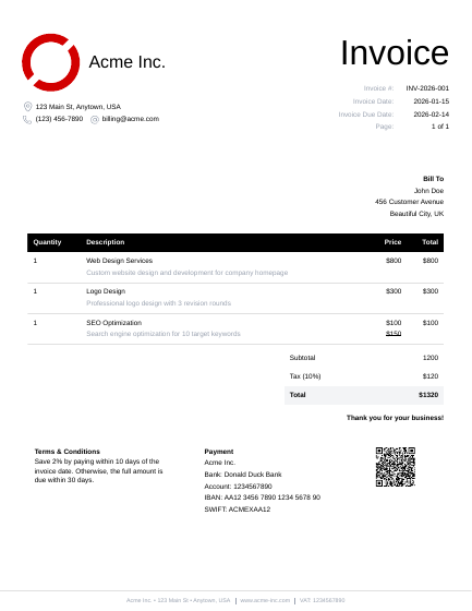 Invoice — first page preview